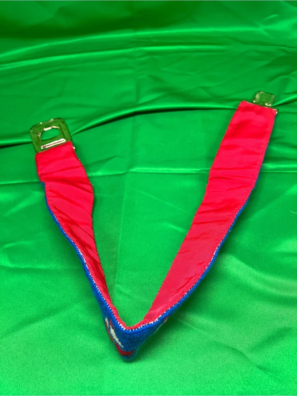 Kids Blue Sailboat Embroidered Belt with Red Lining
